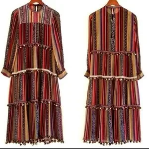 Zara Dresses Zara Pom Pom Trim Tiered Boho Maxi Dress Poshmark